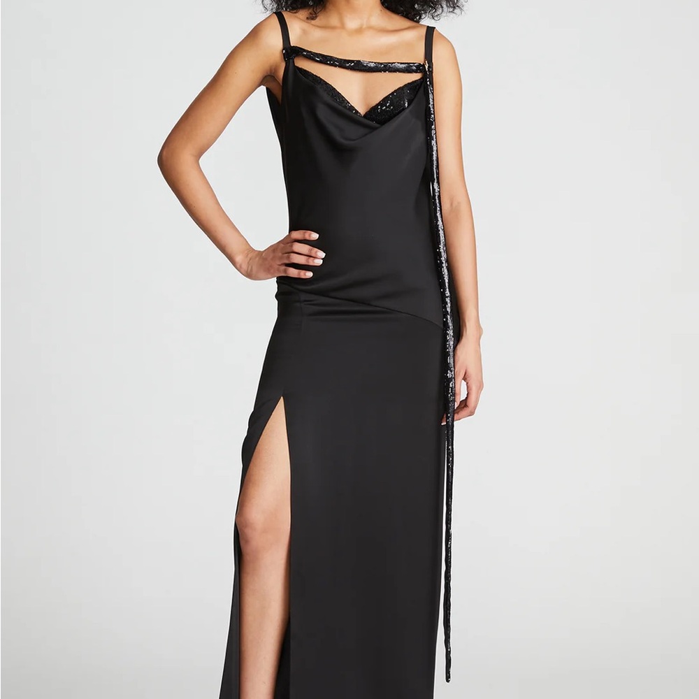 HALSTON NOMI GOWN IN SATIN & SEQUIN